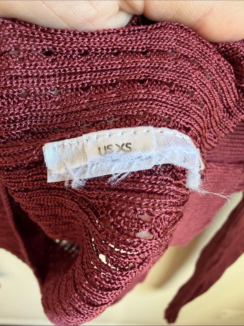 Free People Sheer Knit Linen Type Long Sleeve Crop Micro Top Maroon